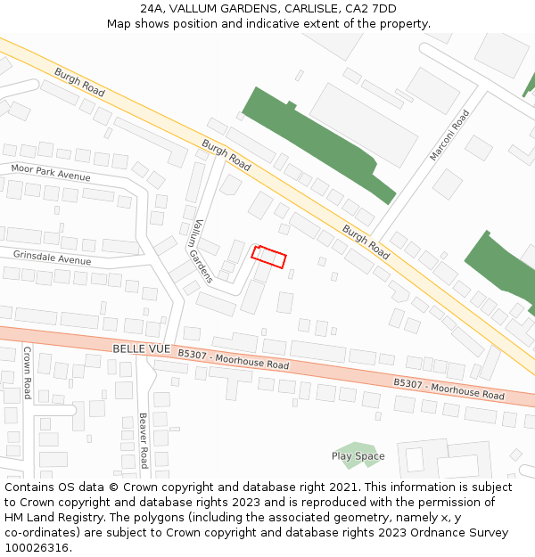 24A, VALLUM GARDENS, CARLISLE, CA2 7DD: Location map and indicative extent of plot