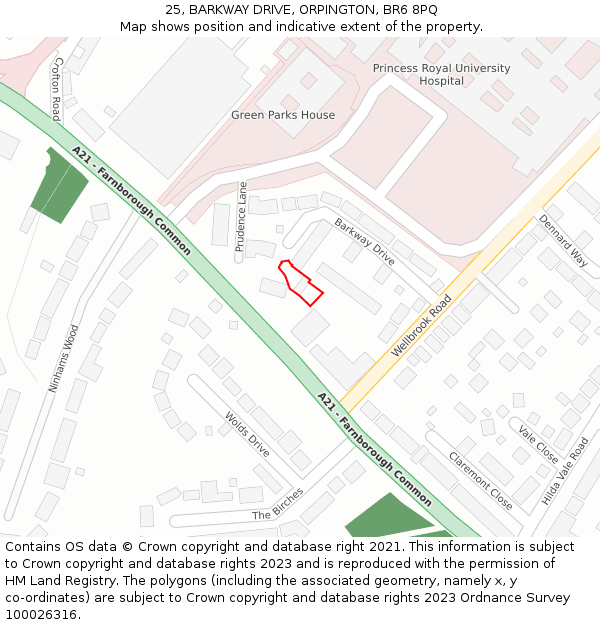 25, BARKWAY DRIVE, ORPINGTON, BR6 8PQ: Location map and indicative extent of plot