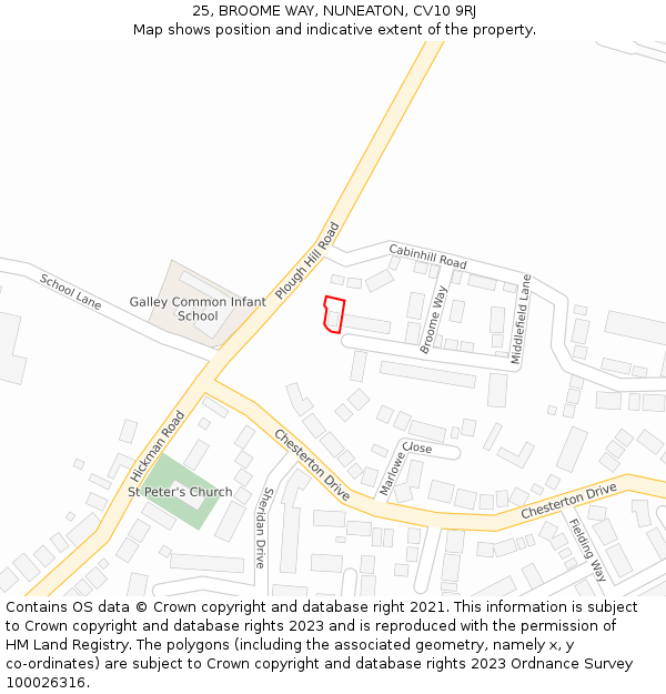 25, BROOME WAY, NUNEATON, CV10 9RJ: Location map and indicative extent of plot