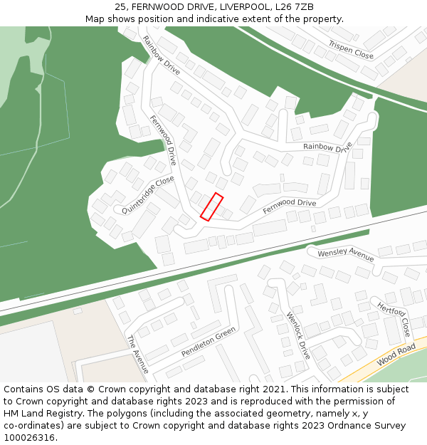 25, FERNWOOD DRIVE, LIVERPOOL, L26 7ZB: Location map and indicative extent of plot