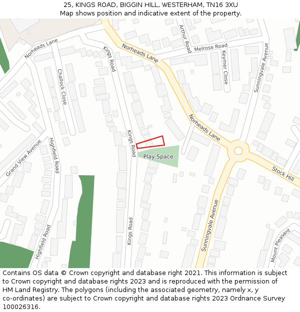 25, KINGS ROAD, BIGGIN HILL, WESTERHAM, TN16 3XU: Location map and indicative extent of plot