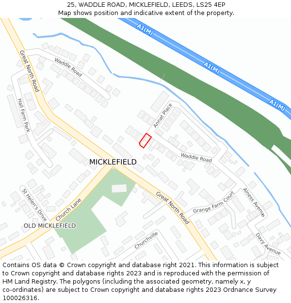 25, WADDLE ROAD, MICKLEFIELD, LEEDS, LS25 4EP: Location map and indicative extent of plot