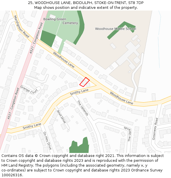 25, WOODHOUSE LANE, BIDDULPH, STOKE-ON-TRENT, ST8 7DP: Location map and indicative extent of plot