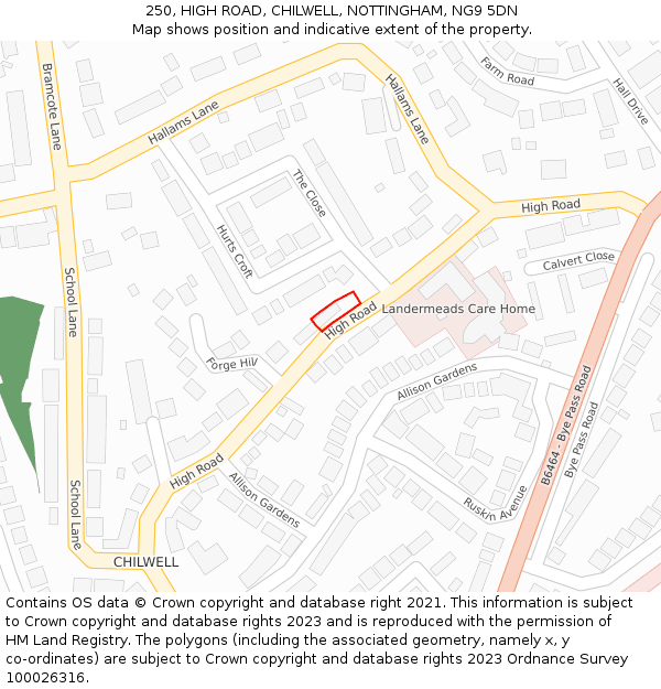 250, HIGH ROAD, CHILWELL, NOTTINGHAM, NG9 5DN: Location map and indicative extent of plot