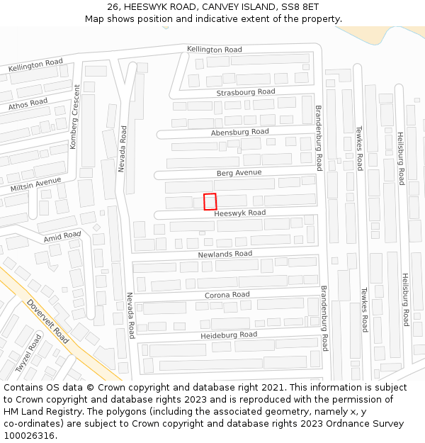 26, HEESWYK ROAD, CANVEY ISLAND, SS8 8ET: Location map and indicative extent of plot