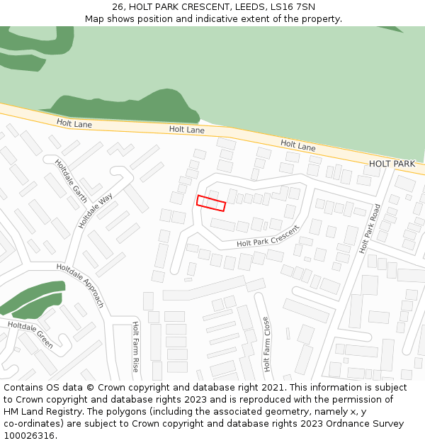 26, HOLT PARK CRESCENT, LEEDS, LS16 7SN: Location map and indicative extent of plot
