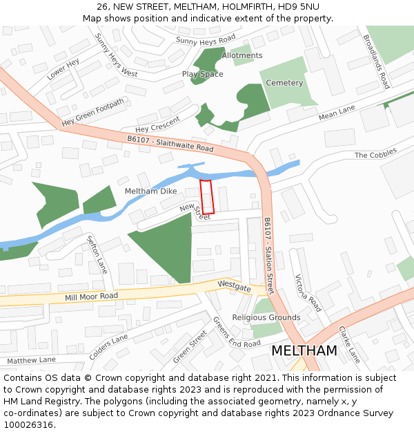 26, NEW STREET, MELTHAM, HOLMFIRTH, HD9 5NU: Location map and indicative extent of plot