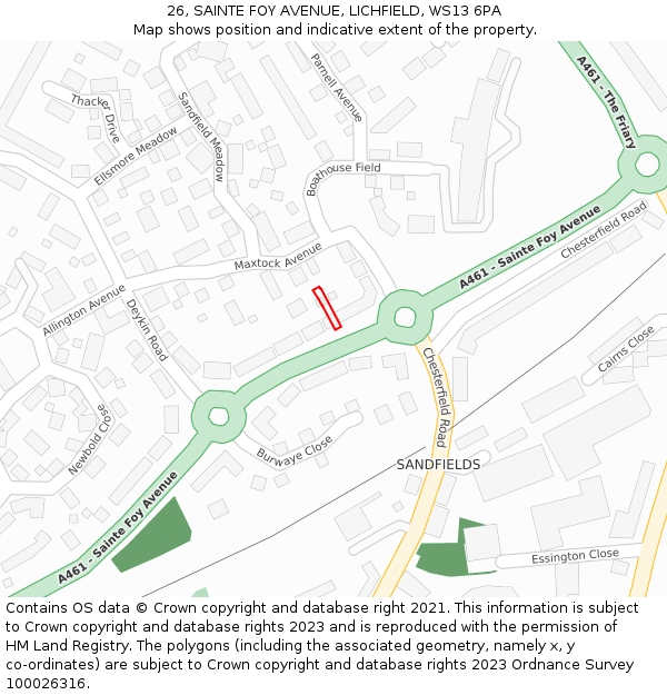 26, SAINTE FOY AVENUE, LICHFIELD, WS13 6PA: Location map and indicative extent of plot