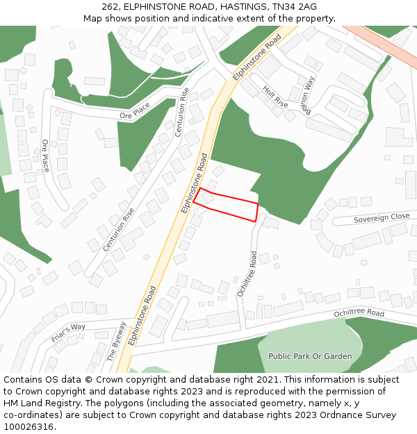 262, ELPHINSTONE ROAD, HASTINGS, TN34 2AG: Location map and indicative extent of plot