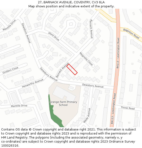 27, BARNACK AVENUE, COVENTRY, CV3 6LA: Location map and indicative extent of plot