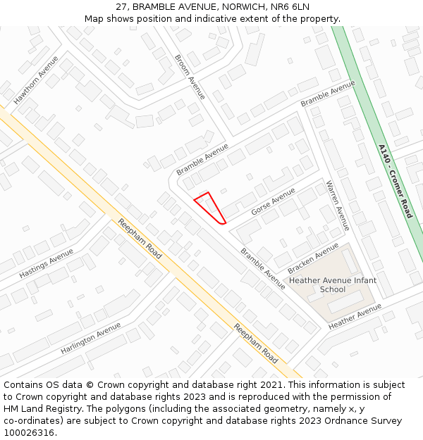 27, BRAMBLE AVENUE, NORWICH, NR6 6LN: Location map and indicative extent of plot