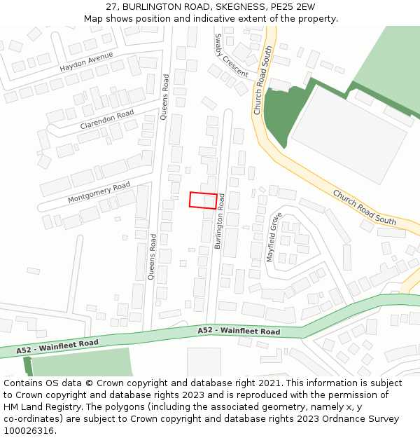 27, BURLINGTON ROAD, SKEGNESS, PE25 2EW: Location map and indicative extent of plot