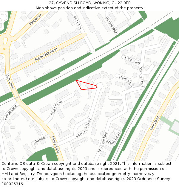27, CAVENDISH ROAD, WOKING, GU22 0EP: Location map and indicative extent of plot
