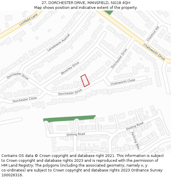 27, DORCHESTER DRIVE, MANSFIELD, NG18 4QH: Location map and indicative extent of plot