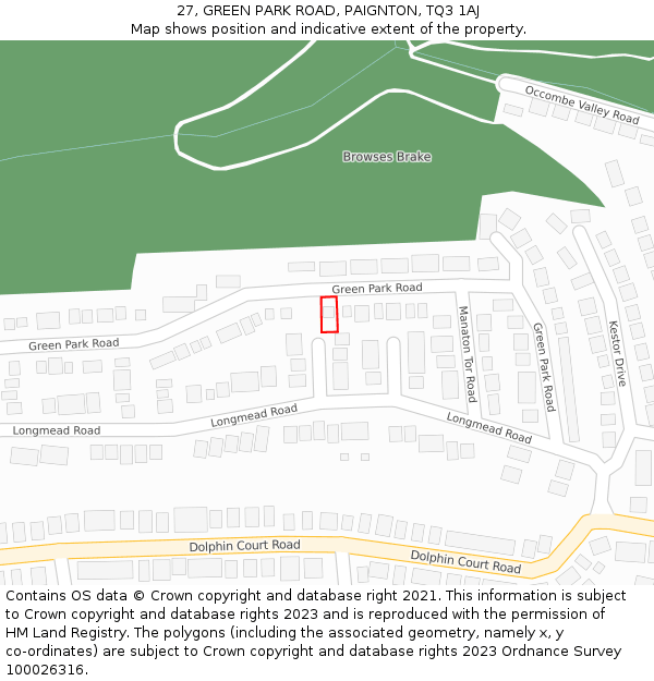 27, GREEN PARK ROAD, PAIGNTON, TQ3 1AJ: Location map and indicative extent of plot