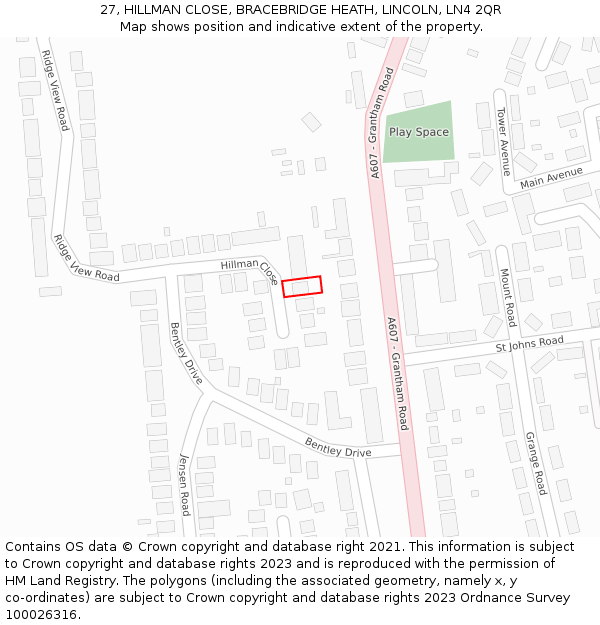 27, HILLMAN CLOSE, BRACEBRIDGE HEATH, LINCOLN, LN4 2QR: Location map and indicative extent of plot