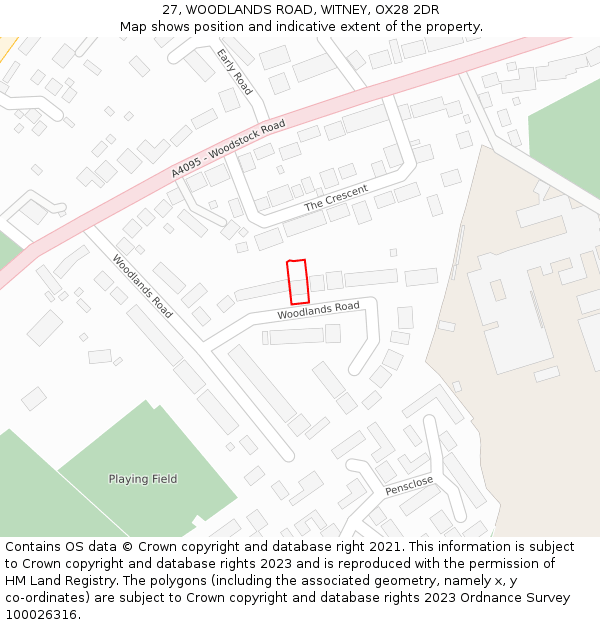 27, WOODLANDS ROAD, WITNEY, OX28 2DR: Location map and indicative extent of plot