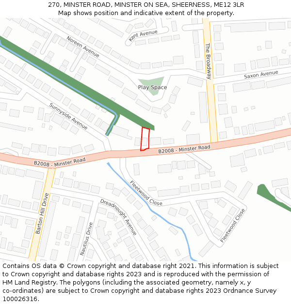 270, MINSTER ROAD, MINSTER ON SEA, SHEERNESS, ME12 3LR: Location map and indicative extent of plot