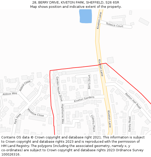 28, BERRY DRIVE, KIVETON PARK, SHEFFIELD, S26 6SR: Location map and indicative extent of plot