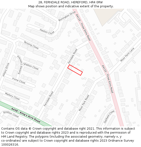 28, FERNDALE ROAD, HEREFORD, HR4 0RW: Location map and indicative extent of plot