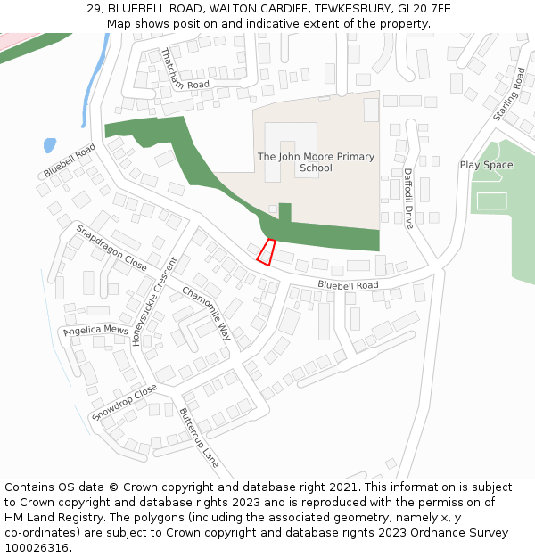 29, BLUEBELL ROAD, WALTON CARDIFF, TEWKESBURY, GL20 7FE: Location map and indicative extent of plot