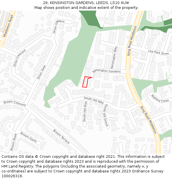 29, KENSINGTON GARDENS, LEEDS, LS10 4UW: Location map and indicative extent of plot