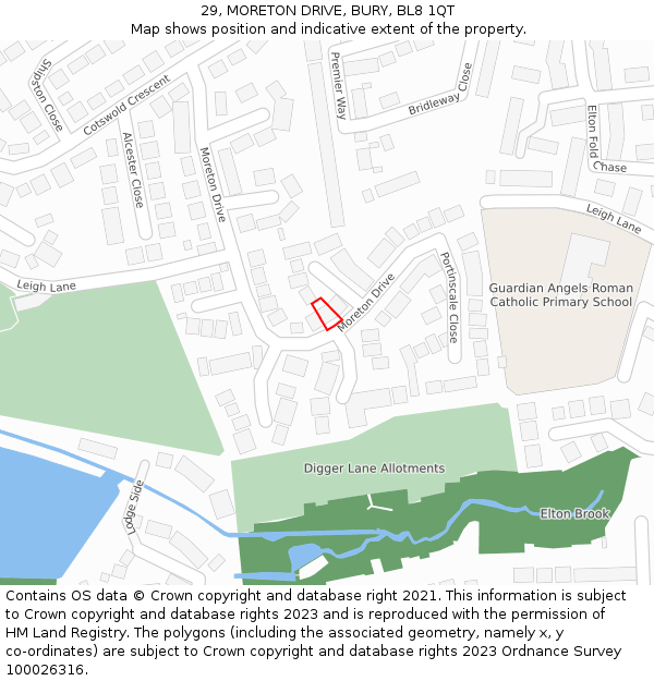 29, MORETON DRIVE, BURY, BL8 1QT: Location map and indicative extent of plot