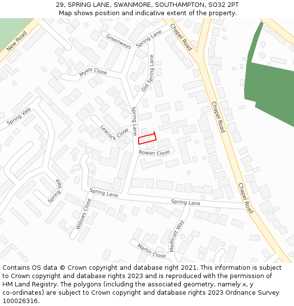 29, SPRING LANE, SWANMORE, SOUTHAMPTON, SO32 2PT: Location map and indicative extent of plot
