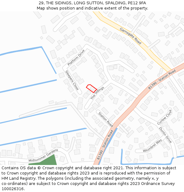 29, THE SIDINGS, LONG SUTTON, SPALDING, PE12 9FA: Location map and indicative extent of plot