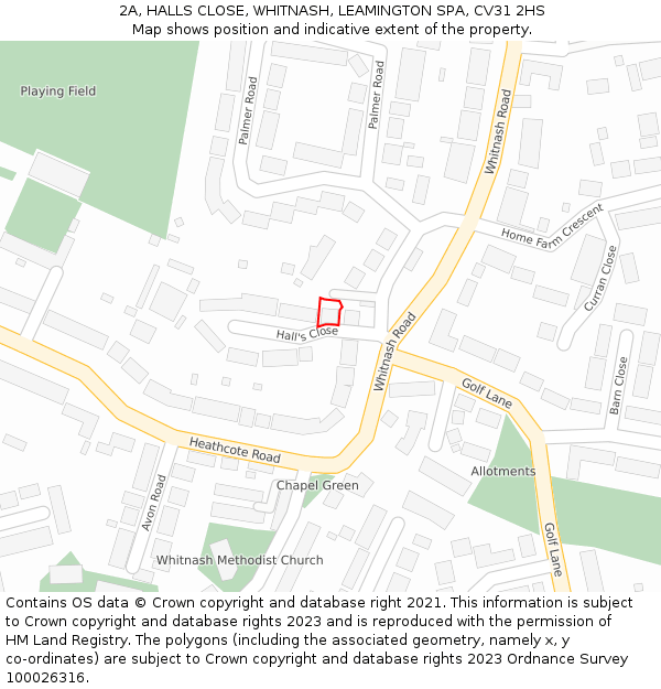 2A, HALLS CLOSE, WHITNASH, LEAMINGTON SPA, CV31 2HS: Location map and indicative extent of plot