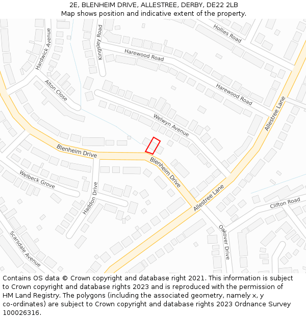 2E, BLENHEIM DRIVE, ALLESTREE, DERBY, DE22 2LB: Location map and indicative extent of plot