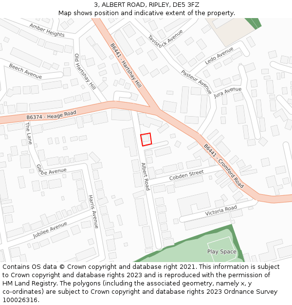 3, ALBERT ROAD, RIPLEY, DE5 3FZ: Location map and indicative extent of plot