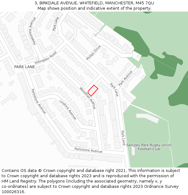 3, BIRKDALE AVENUE, WHITEFIELD, MANCHESTER, M45 7QU: Location map and indicative extent of plot