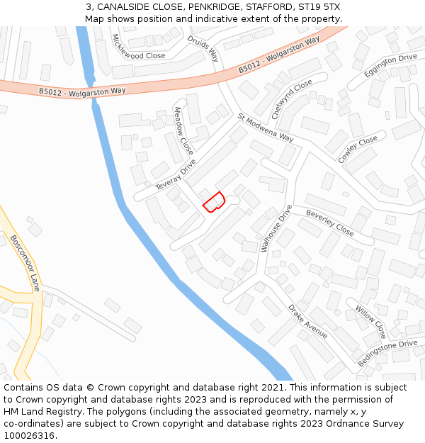 3, CANALSIDE CLOSE, PENKRIDGE, STAFFORD, ST19 5TX: Location map and indicative extent of plot