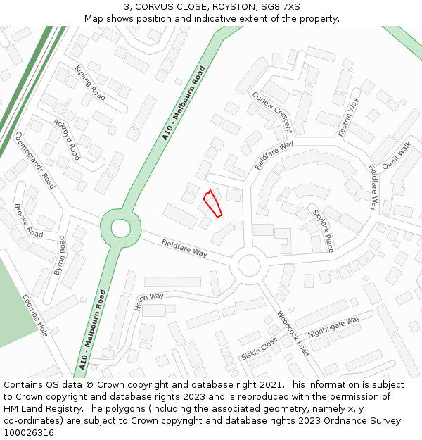 3, CORVUS CLOSE, ROYSTON, SG8 7XS: Location map and indicative extent of plot