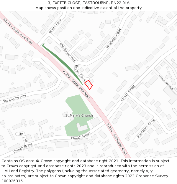 3, EXETER CLOSE, EASTBOURNE, BN22 0LA: Location map and indicative extent of plot