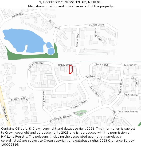 3, HOBBY DRIVE, WYMONDHAM, NR18 9FL: Location map and indicative extent of plot