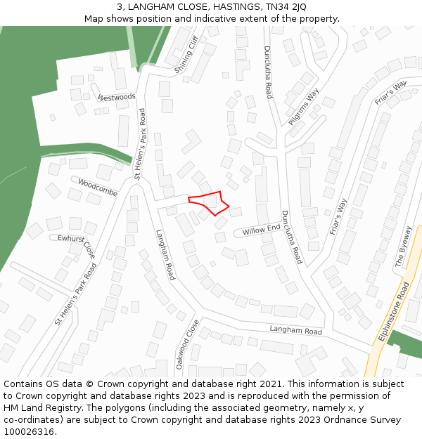 3, LANGHAM CLOSE, HASTINGS, TN34 2JQ: Location map and indicative extent of plot