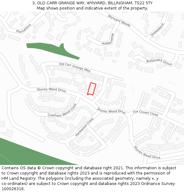 3, OLD CARR GRANGE WAY, WYNYARD, BILLINGHAM, TS22 5TY: Location map and indicative extent of plot