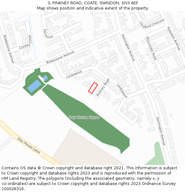 3, PINKNEY ROAD, COATE, SWINDON, SN3 6EF: Location map and indicative extent of plot