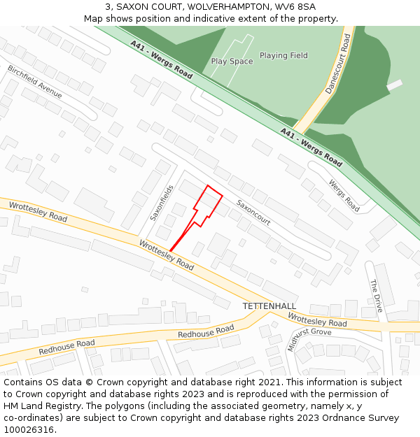 3, SAXON COURT, WOLVERHAMPTON, WV6 8SA: Location map and indicative extent of plot