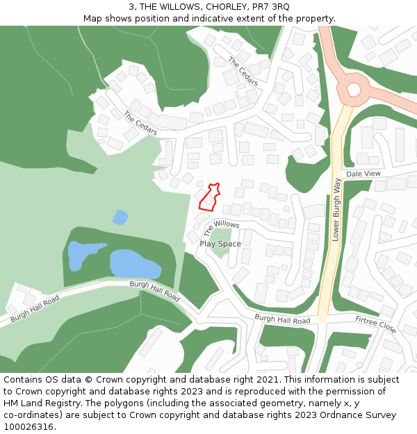3, THE WILLOWS, CHORLEY, PR7 3RQ: Location map and indicative extent of plot