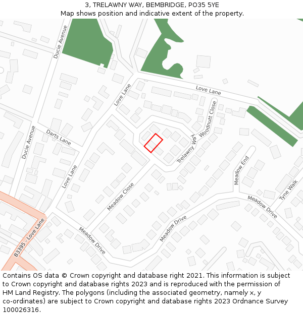 3, TRELAWNY WAY, BEMBRIDGE, PO35 5YE: Location map and indicative extent of plot