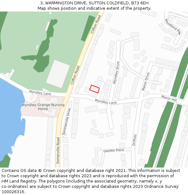 3, WARMINGTON DRIVE, SUTTON COLDFIELD, B73 6EH: Location map and indicative extent of plot