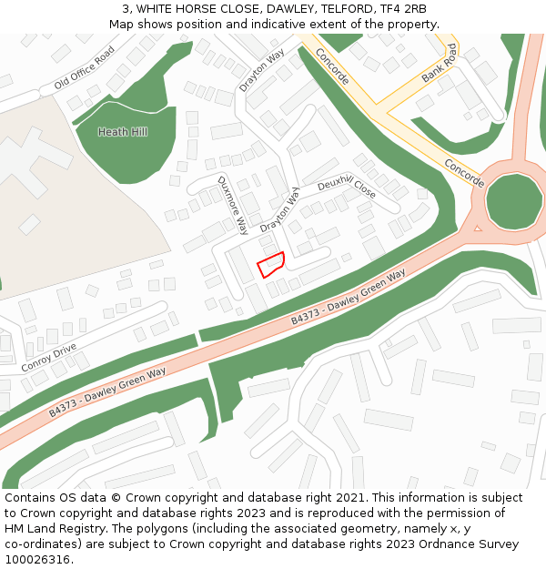 3, WHITE HORSE CLOSE, DAWLEY, TELFORD, TF4 2RB: Location map and indicative extent of plot