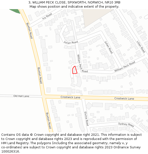 3, WILLIAM PECK CLOSE, SPIXWORTH, NORWICH, NR10 3RB: Location map and indicative extent of plot