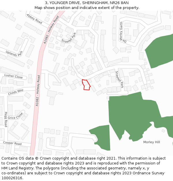 3, YOUNGER DRIVE, SHERINGHAM, NR26 8AN: Location map and indicative extent of plot