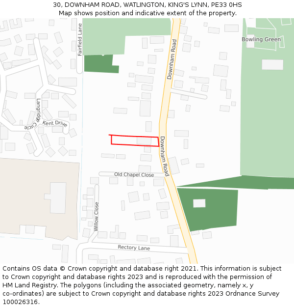 30, DOWNHAM ROAD, WATLINGTON, KING'S LYNN, PE33 0HS: Location map and indicative extent of plot