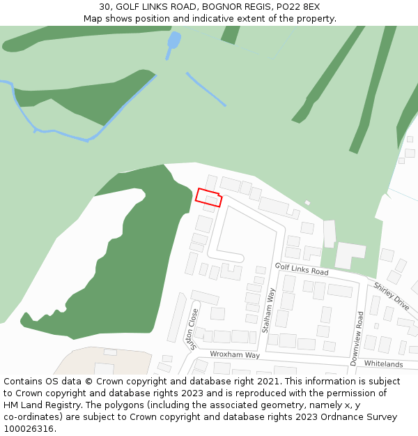 30, GOLF LINKS ROAD, BOGNOR REGIS, PO22 8EX: Location map and indicative extent of plot