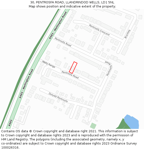 30, PENTROSFA ROAD, LLANDRINDOD WELLS, LD1 5NL: Location map and indicative extent of plot
